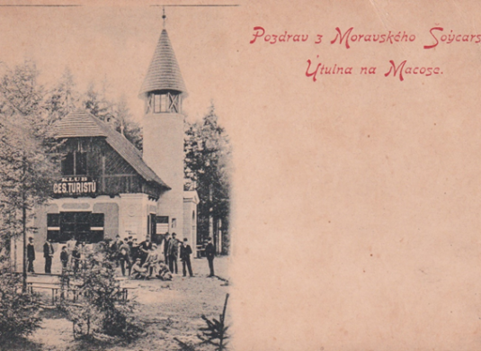 Pozdrav z Moravského Šoycarska Útulna na Macoše (1909)